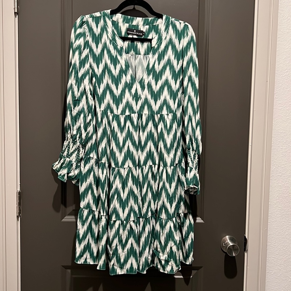 Pomander Place Green Ikat Kenzo Dress Size XL